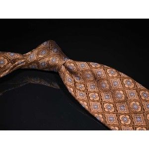 Ike Behar 100% Silk Tie Brown Light Blue Quatrefoil Men's Designer Necktie USA